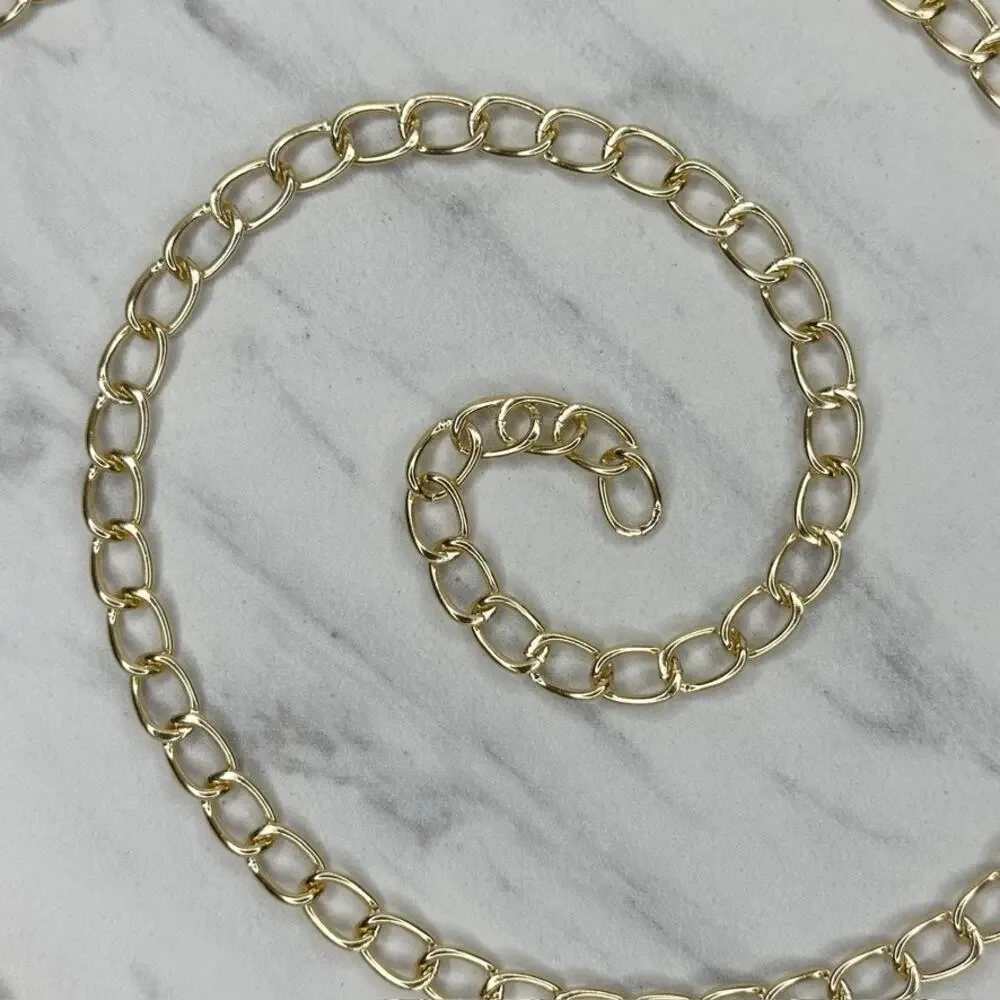 Womens Chunky Gold Tone Metal Chain Link Belt Adjustable Y2K OS ✨
